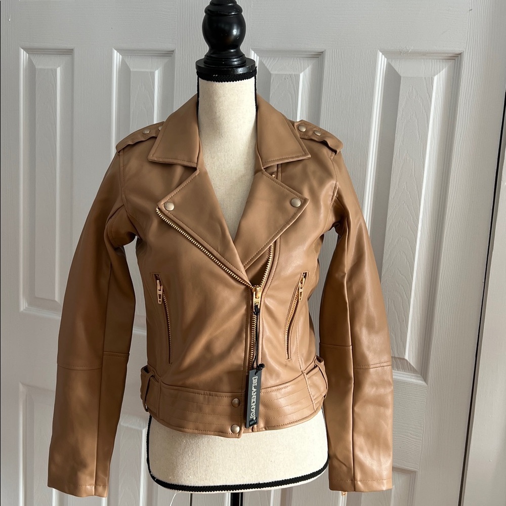 Blank NYC Faux Leather Moto Jacket in Caramel Size XS